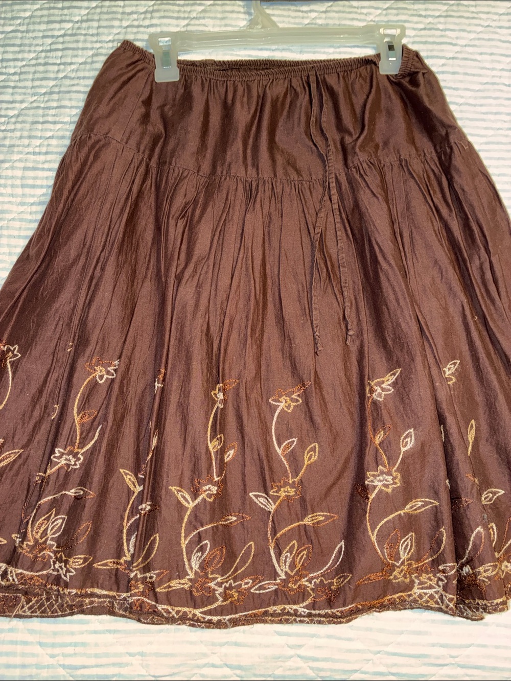 JKLA California Brown Floral Embroidered A-Line Women's Skirt